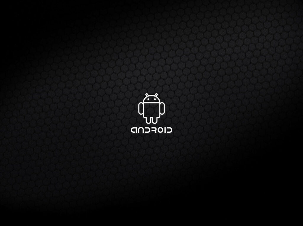 Hexagonal Harmony: The Sleek Black Android Emblem against a Patterned Noir Backdrop Wallpaper