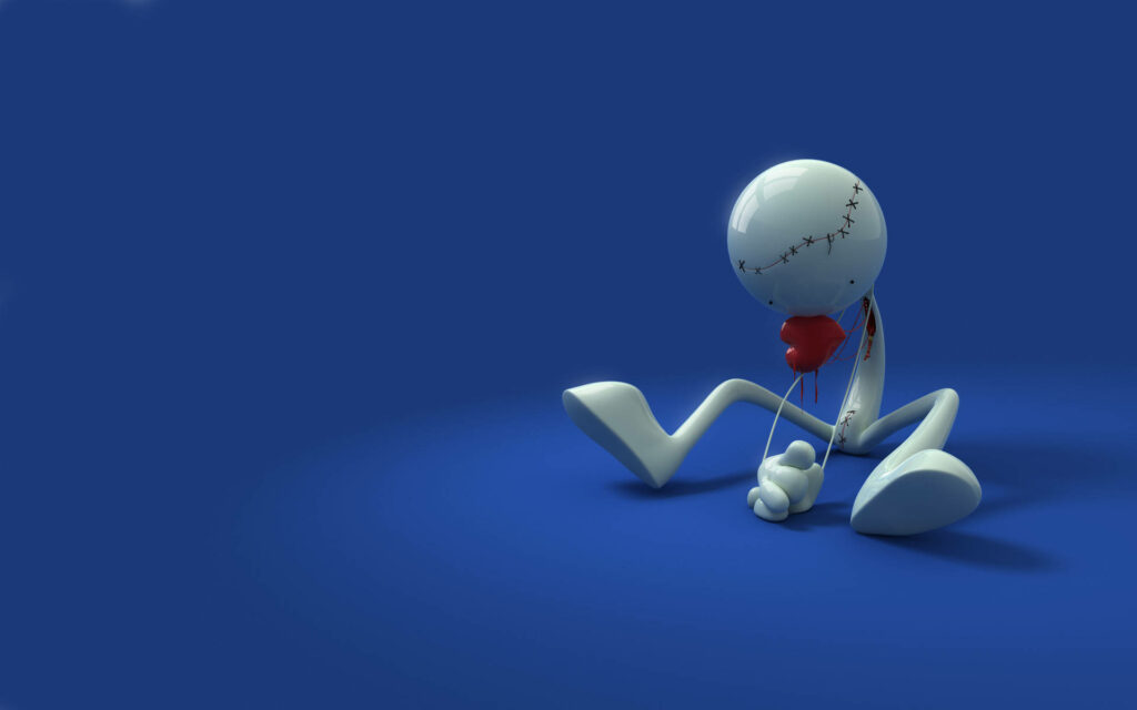 Robotic Delight: Simplistic 3D Desktop Bliss in Blue Wallpaper