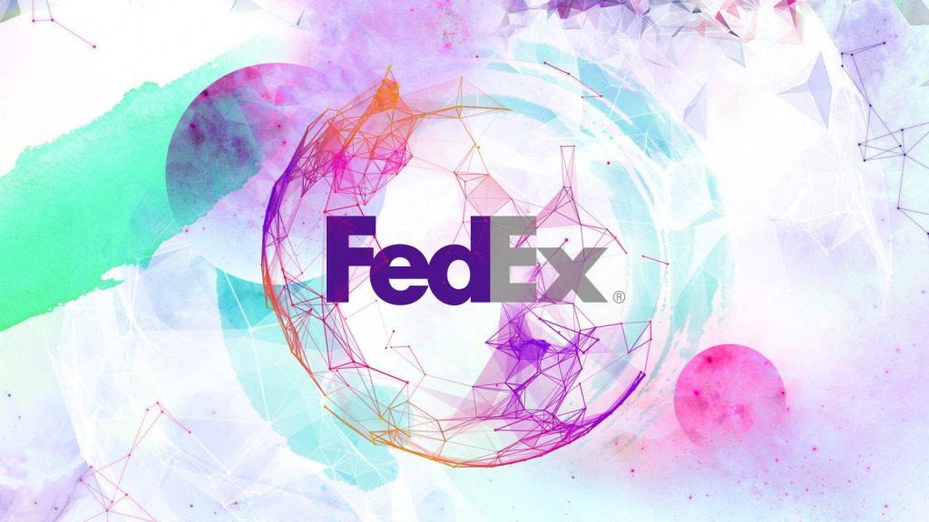 FedEx wallpaper with abstract geometric network and vibrant magenta purple teal gradients background