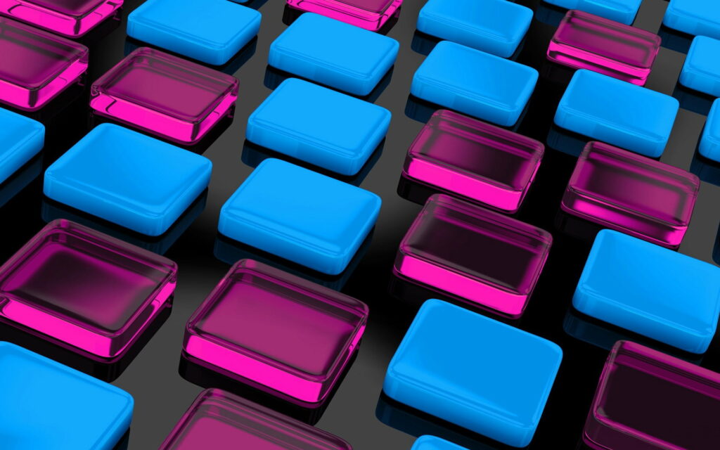 Vibrant Blue and Pink Cubes: Mesmerizing 3D Box Arrangement in High-Definition Wallpaper