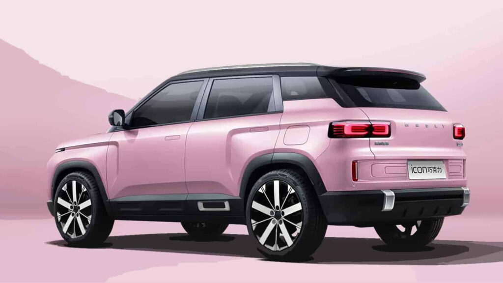 Futuristic Geely Icon SUV Wallpaper: Bold Pink & Modern Design