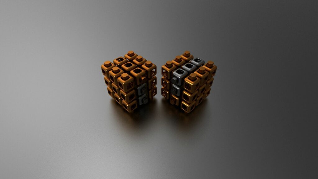 Futuristic Metallic Cube Wallpaper with Geometric Patterns - 1920x1080