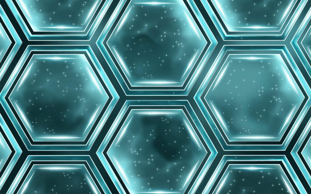 Futuristic Hexagon Wallpaper: Glowing Pattern on Starry Background