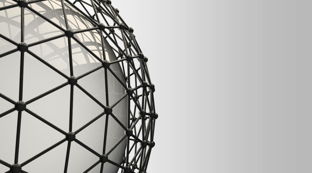 Futuristic Geometric Wallpaper: Spherical Object in Black Lattice