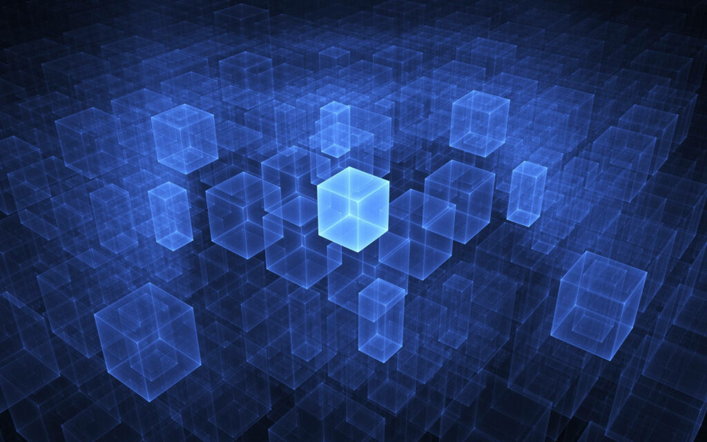 Futuristic Glowing Blue Cube Wallpaper - 3D Grid Background