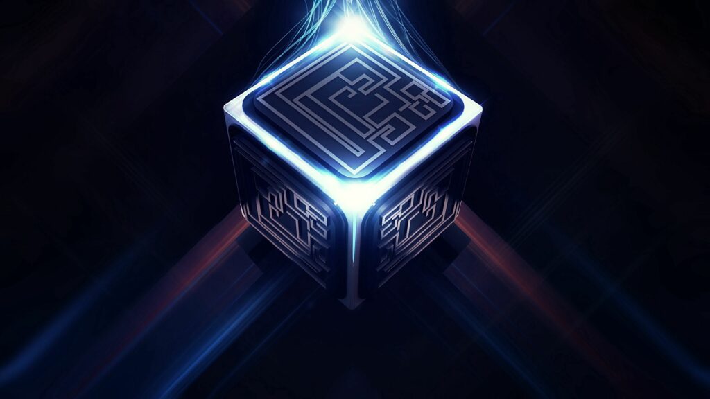 Futuristic Glowing Cube Wallpaper - High-Res 2560x1440 Background