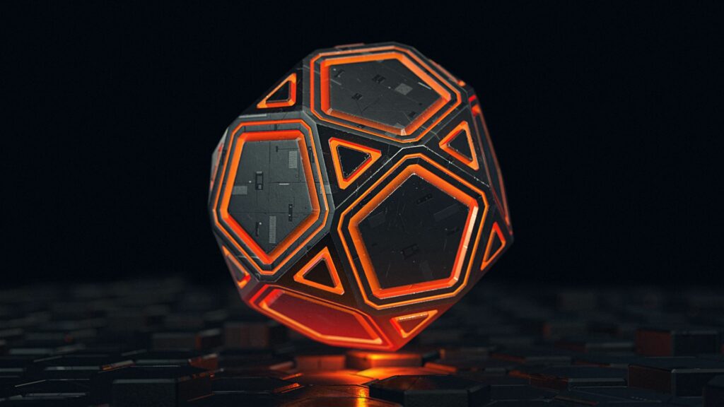 Futuristic Glowing Sphere: Intricate Patterns & Warm Orange Illumination Wallpaper