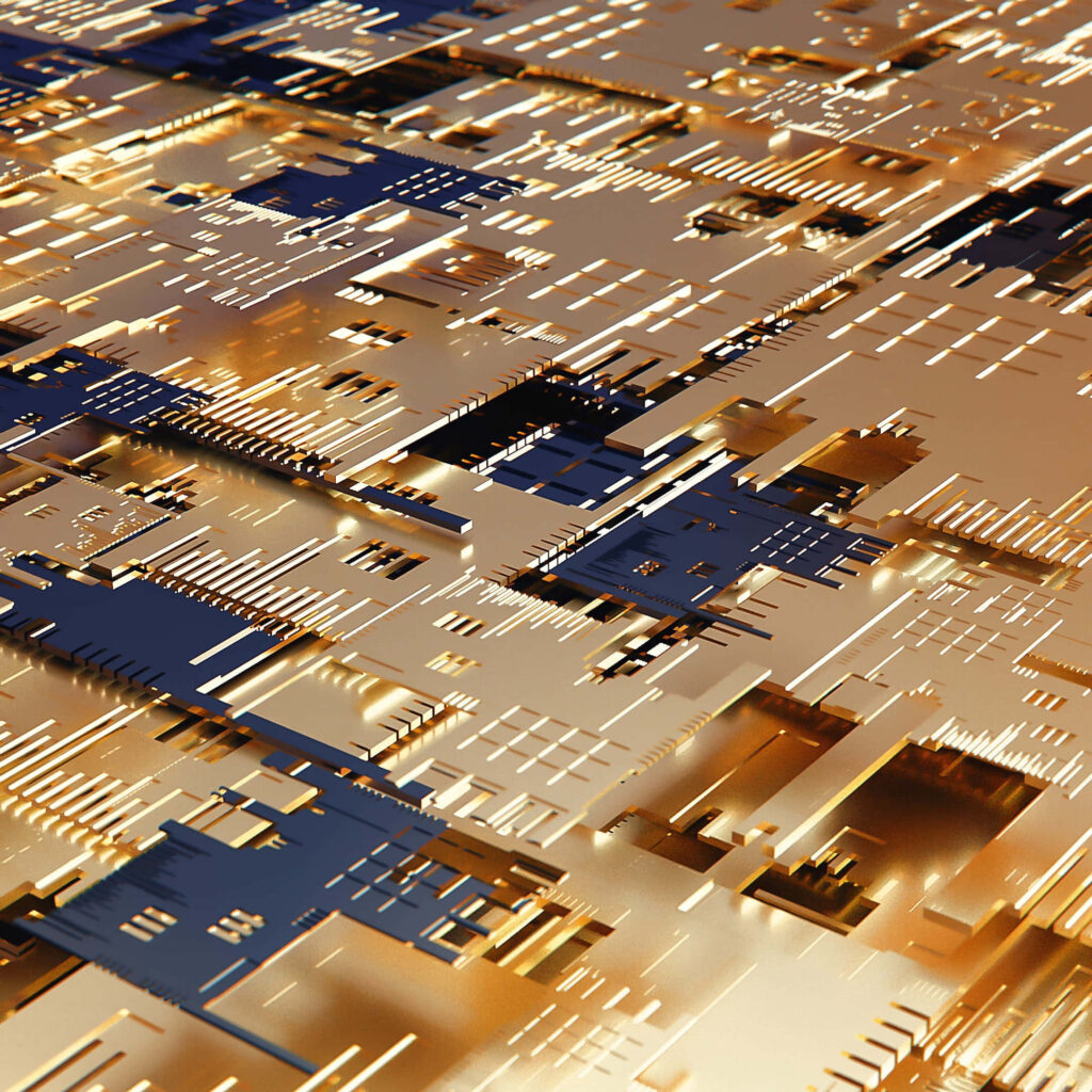 Futuristic Golden Metallic Wallpaper with Geometric Patterns