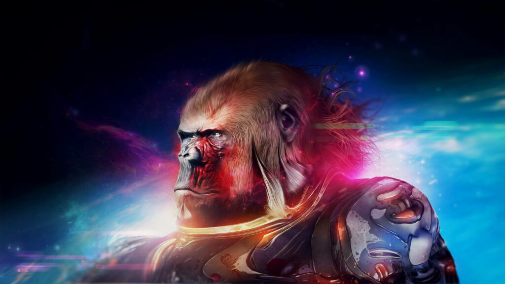 Futuristic Gorilla Wallpaper: Cosmic Colors & Sci-Fi Fusion Art