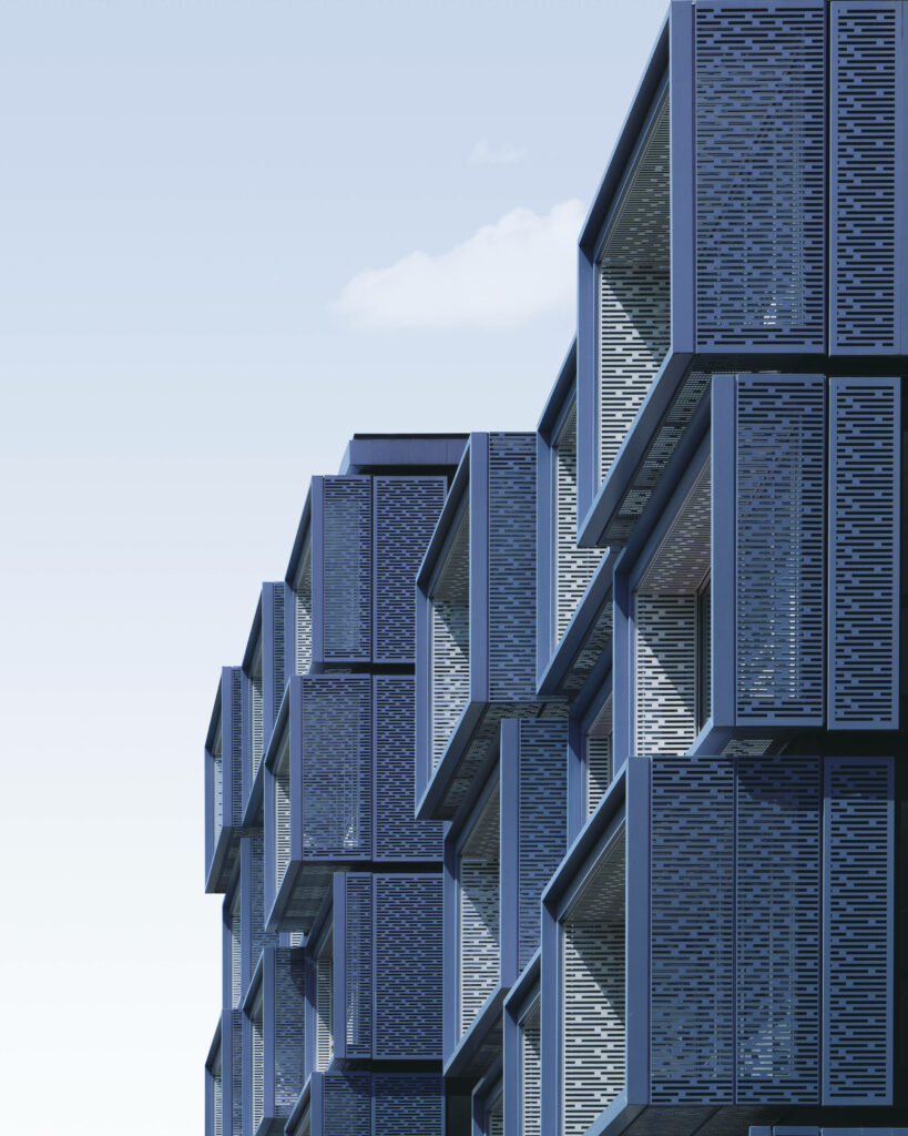 Futuristic Gray Cubic Wallpaper: Sleek Urban Cityscape Design