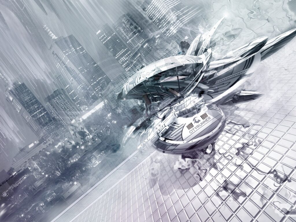 Futuristic Metallic Cityscape Wallpaper: Dynamic High-Tech Background