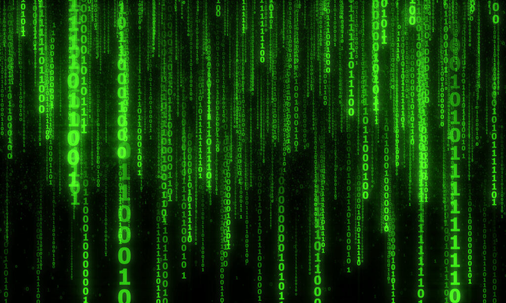 Futuristic Green Binary Code Wallpaper - Cyberpunk Aesthetic