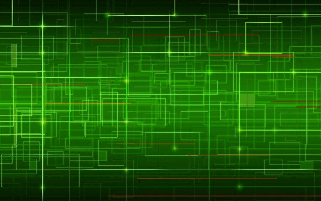 Futuristic Green Grid Wallpaper with Intricate Digital Design