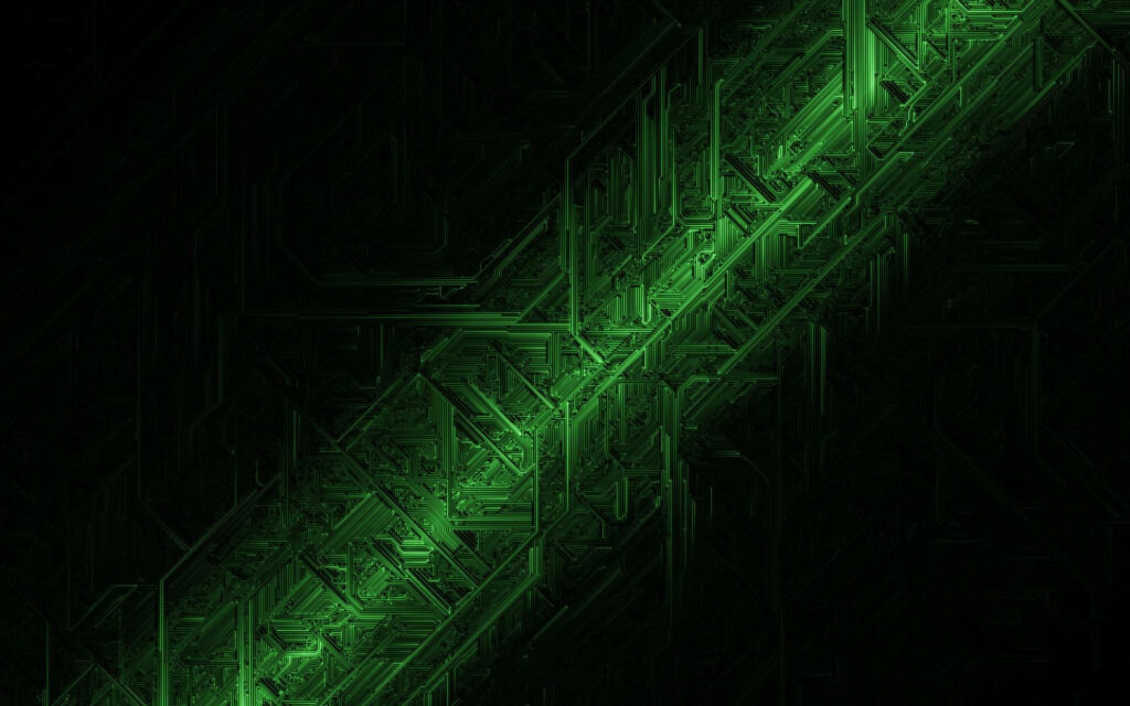 Futuristic Green Metallic Abstract Wallpaper with Circuit Patterns