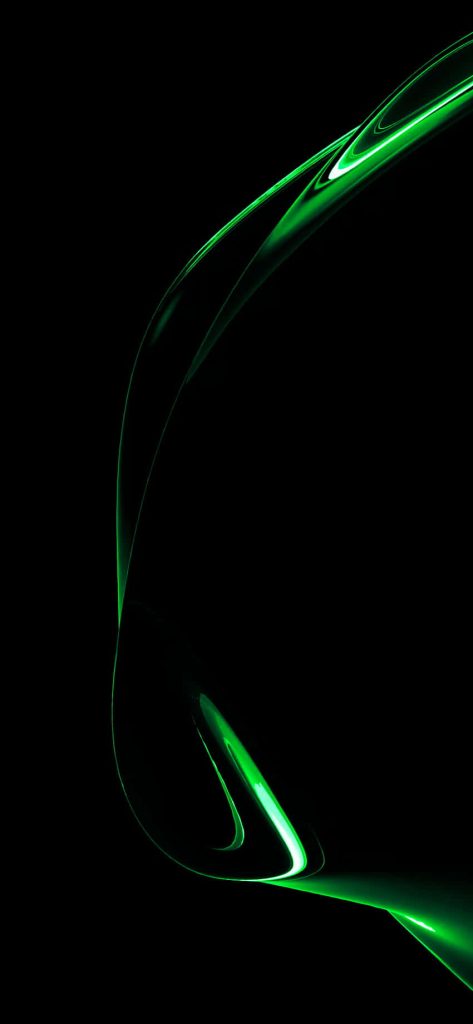 Abstract glowing green ribbon on black background futuristic iPhone OLED wallpaper design