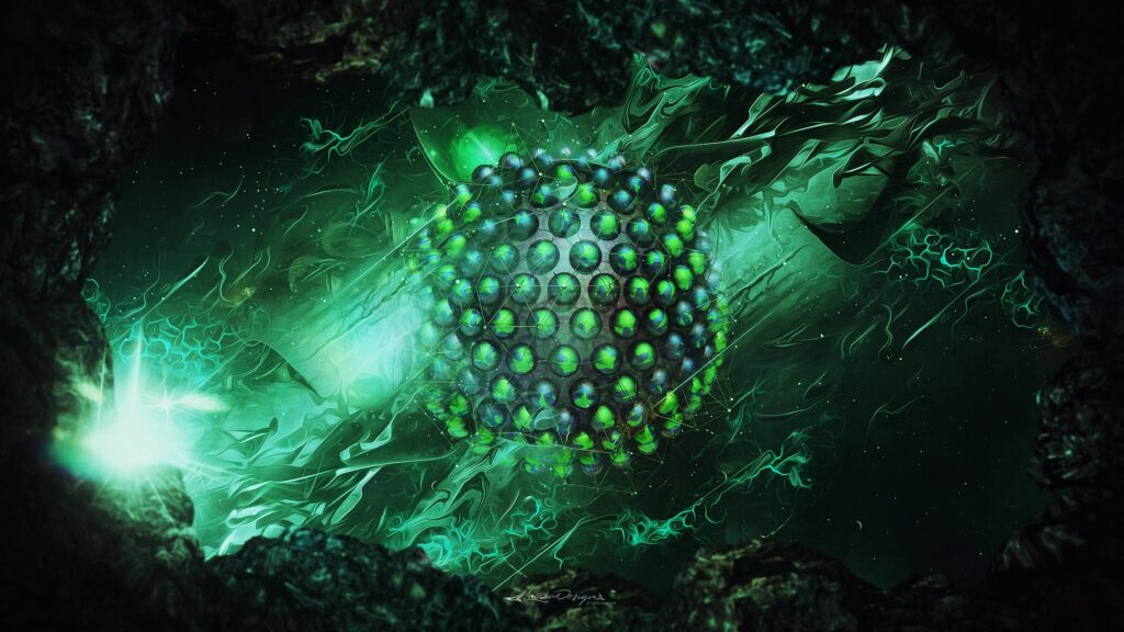 Futuristic Green Sphere Digital Art Wallpaper - 2560x1440 Background