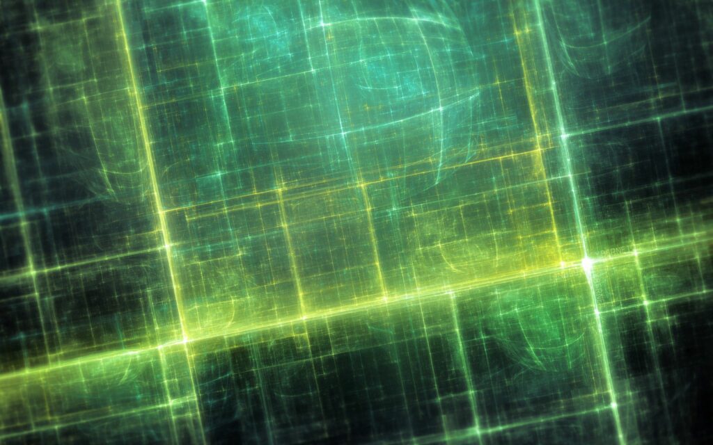 Futuristic Green Abstract Digital Wallpaper with Glowing Grids