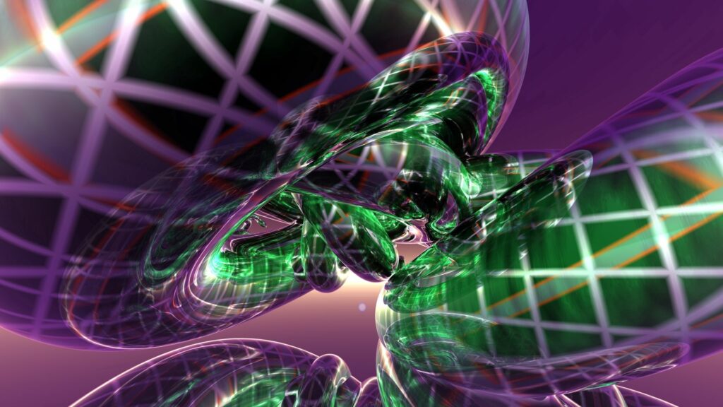 Futuristic Abstract Wallpaper: Green & Lilac Spiral Design (1920x1080)