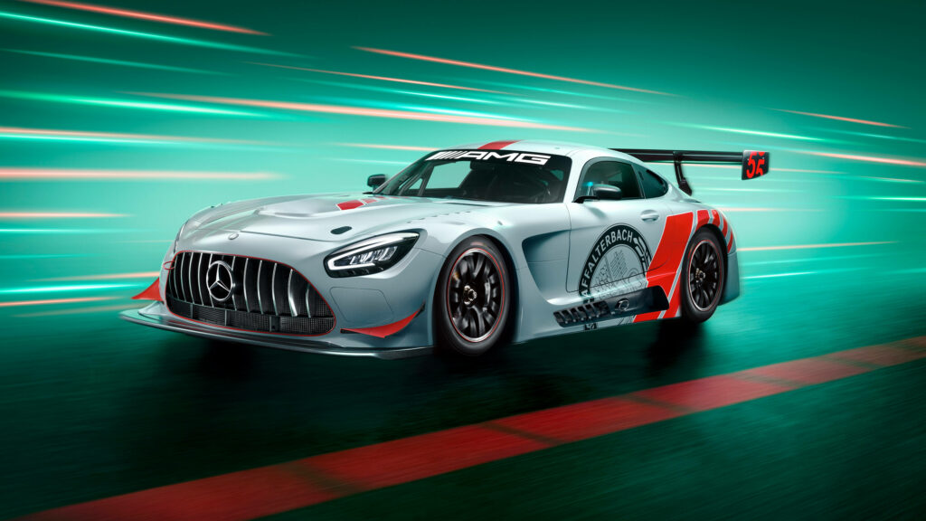 Vibrant Grey Mercedes-AMG Racing Car Wallpaper Background