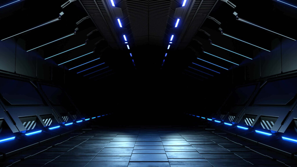 Futuristic Blue Neon Hallway Wallpaper: Explore the Unknown