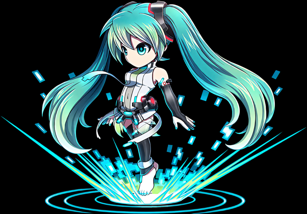 Futuristic Chibi Hatsune Miku Wallpaper with Glowing Effects