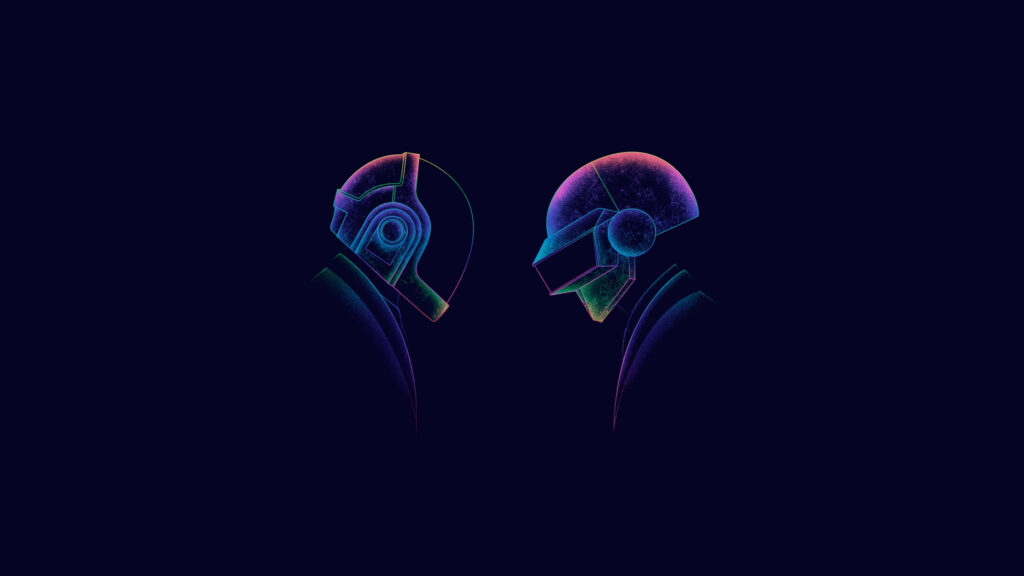 Minimalist Neon Helmets: Futuristic Art Against Dark Background Wallpaper