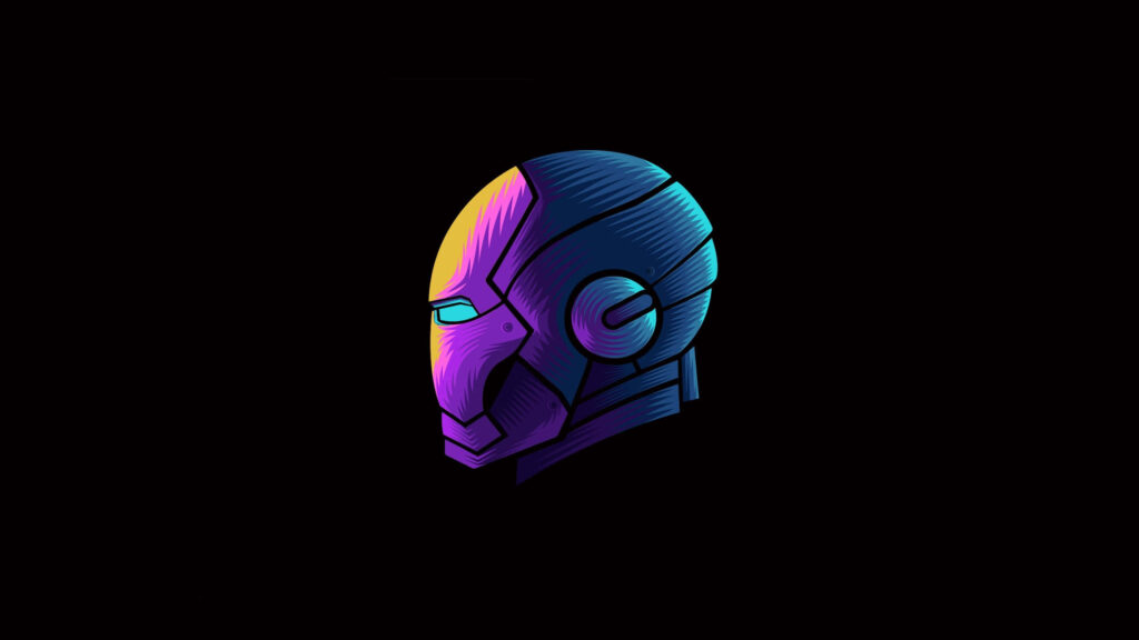 Vibrant Minimalist Futuristic Helmet Wallpaper on Black Background