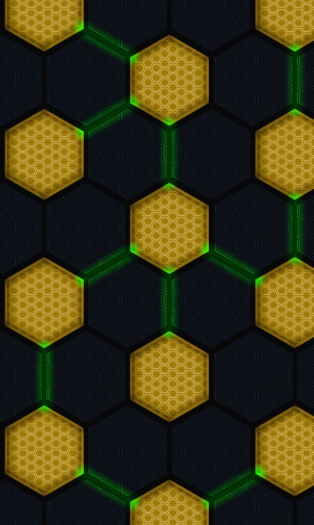 Futuristic Hexagon Wallpaper: Dark Honeycomb with Glowing Green Network
