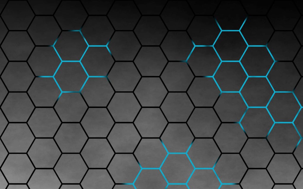 Dark hexagon wallpaper with cyan neon glow futuristic geometric pattern for modern screens