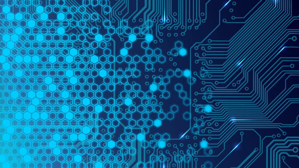 Futuristic Hexagonal Circuit Wallpaper: Tech Meets Creativity Background