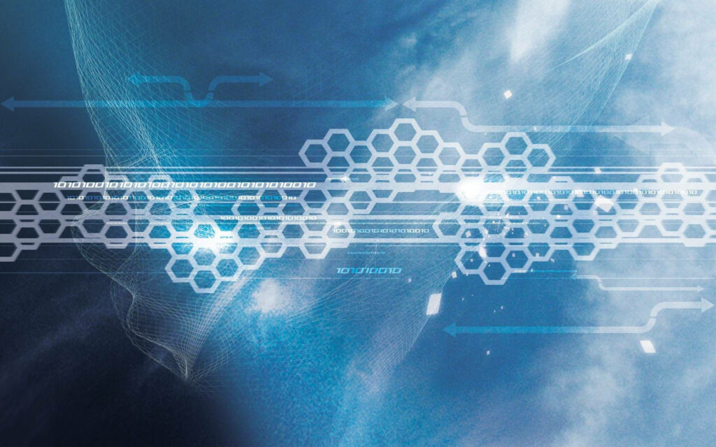 Futuristic Hexagonal Wallpaper: Dynamic Blue Technology Design