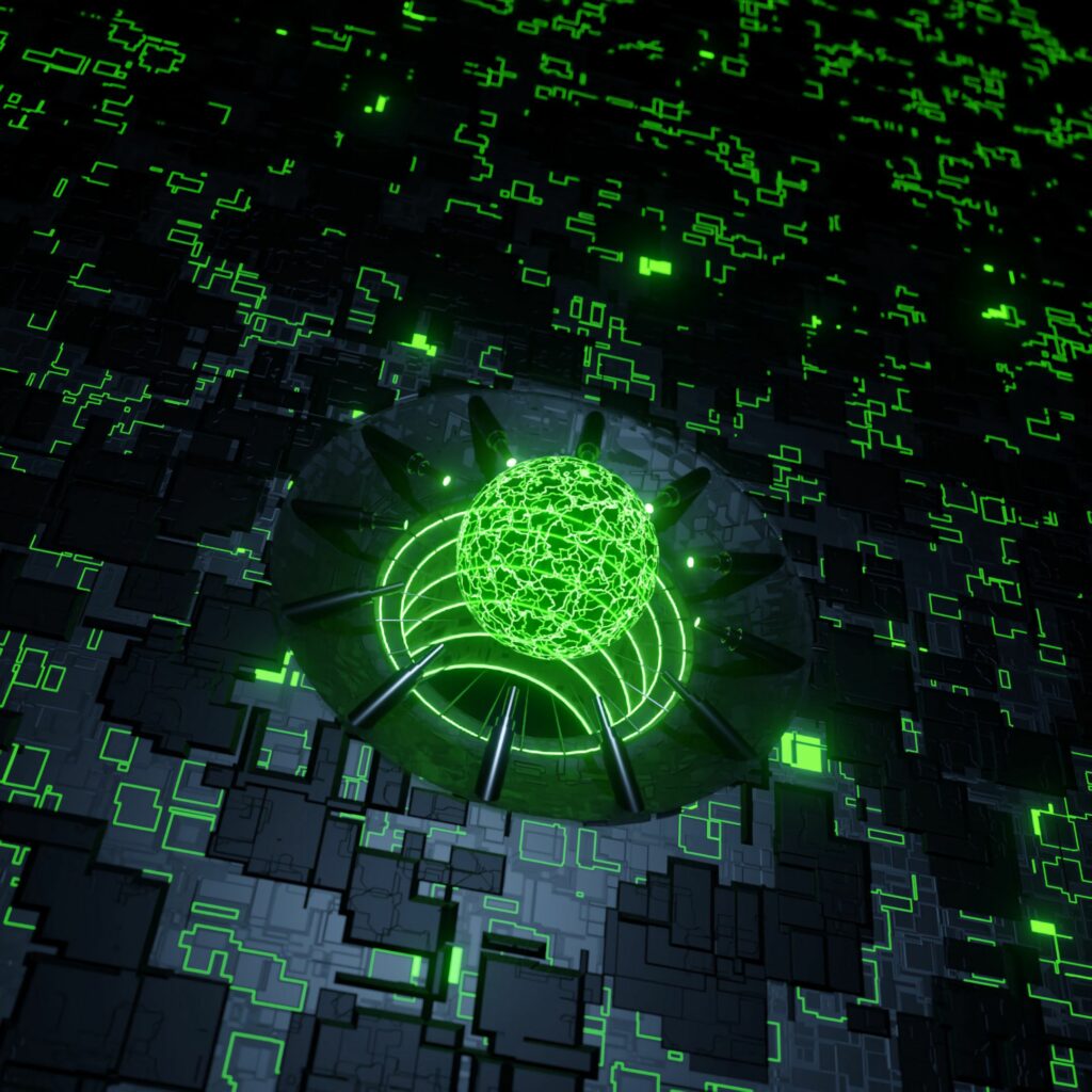 Futuristic High-Tech Wallpaper: Glowing Green Reactor Design