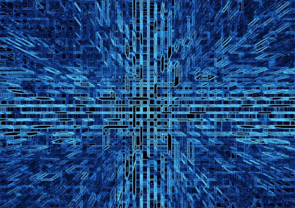 Futuristic Blue Tech Wallpaper: Intricate Lines & Grids Design