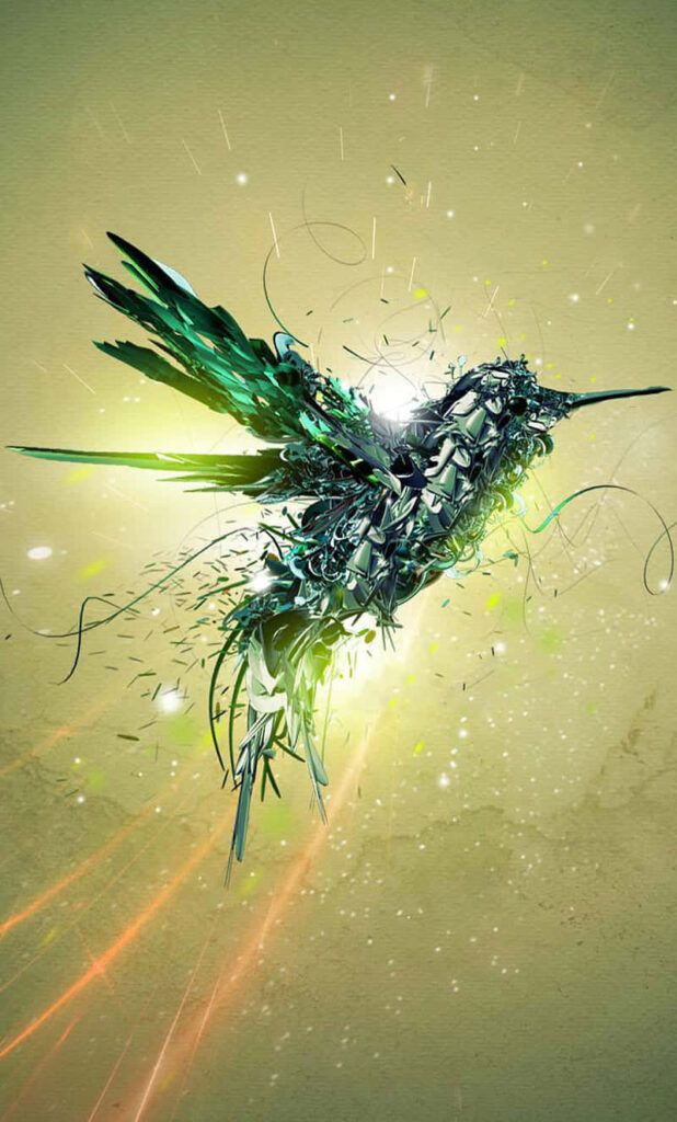 Futuristic Hummingbird Wallpaper: Abstract Metallic Design Background