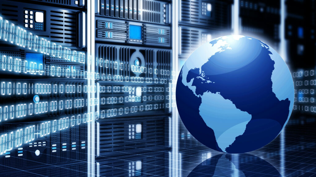 Futuristic IT Wallpaper: Glowing Earth & High-Tech Network Design