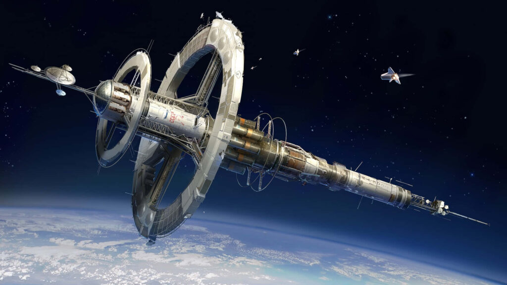 Futuristic ISS Wallpaper: Earth & Space Background Design