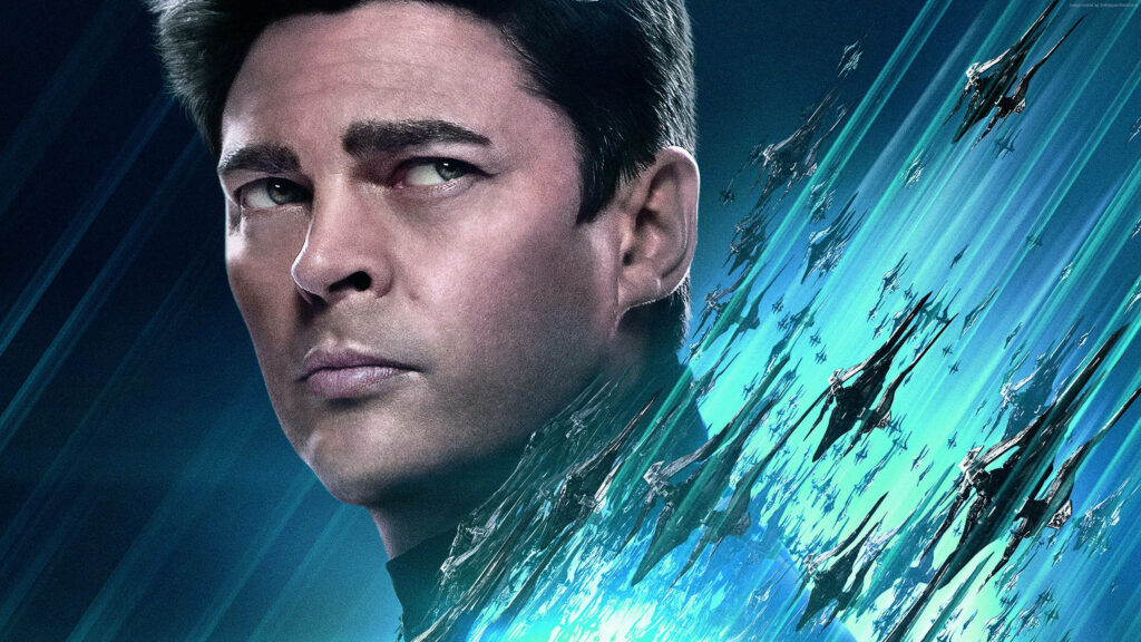 Futuristic Space Battle Wallpaper with Karl Urban - Sci-Fi Background