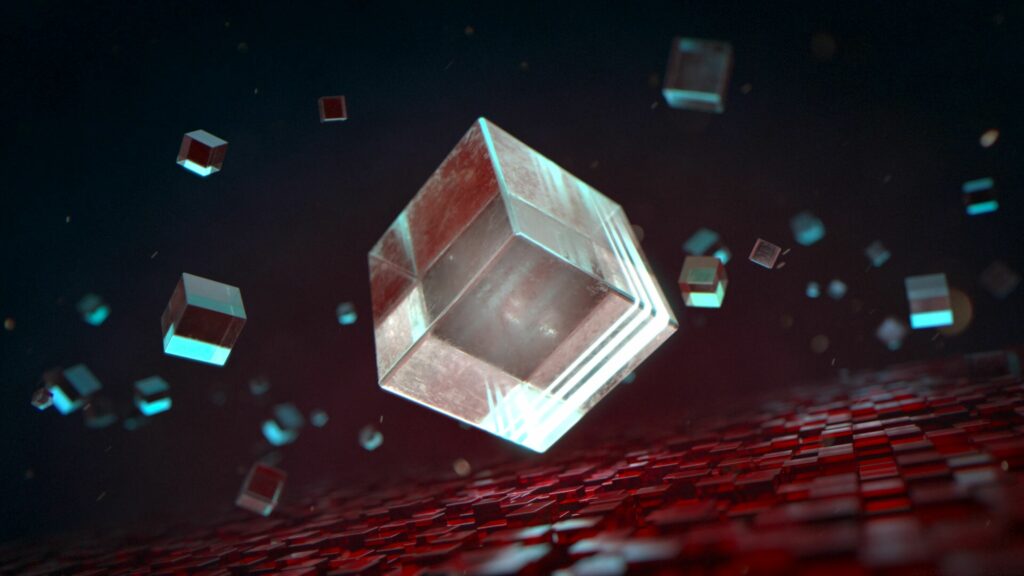 Futuristic 3840x2160 Wallpaper: Levitating Glass Cube & Dark Gradient