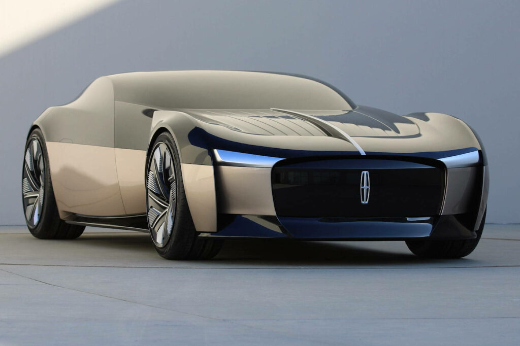 Futuristic Lincoln electric concept car with sleek curves and innovative front grille wallpaper