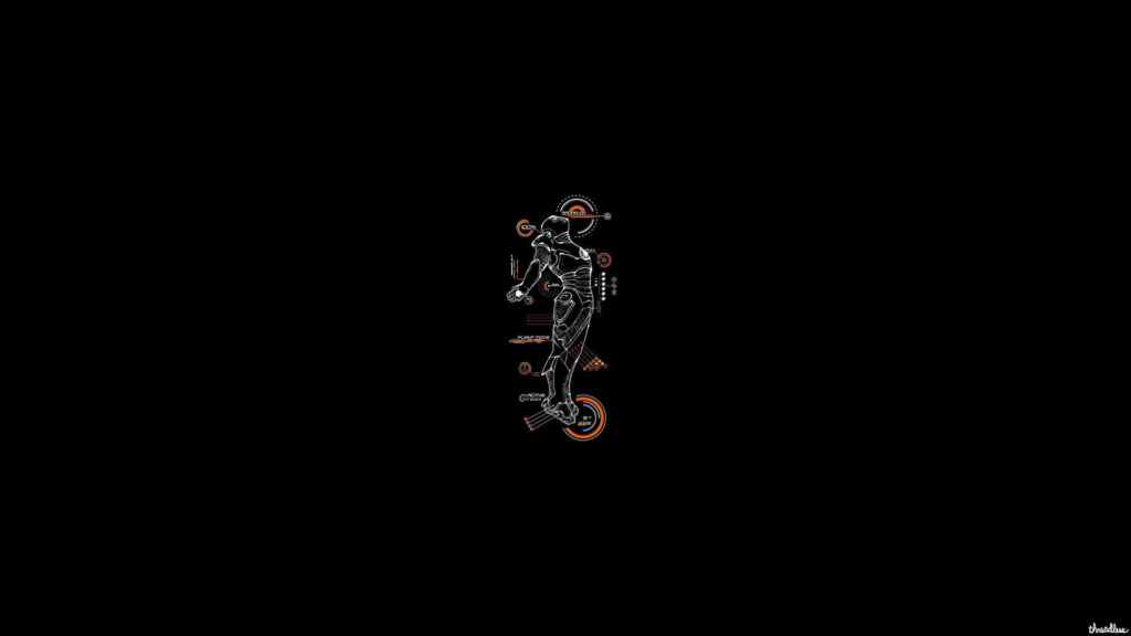 Sleek Futuristic Line-Art Wallpaper with Orange Highlights on Black