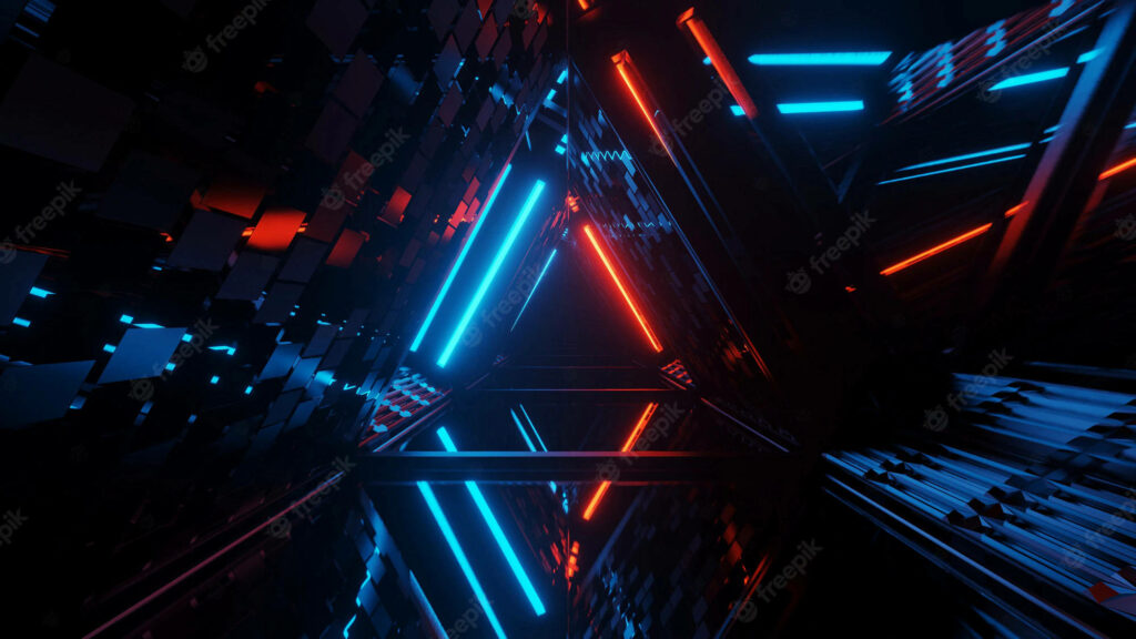 Neon-lit Extraterrestrial Hub: a Futuristic Space Station Immersed in Vibrant Illumination Wallpaper
