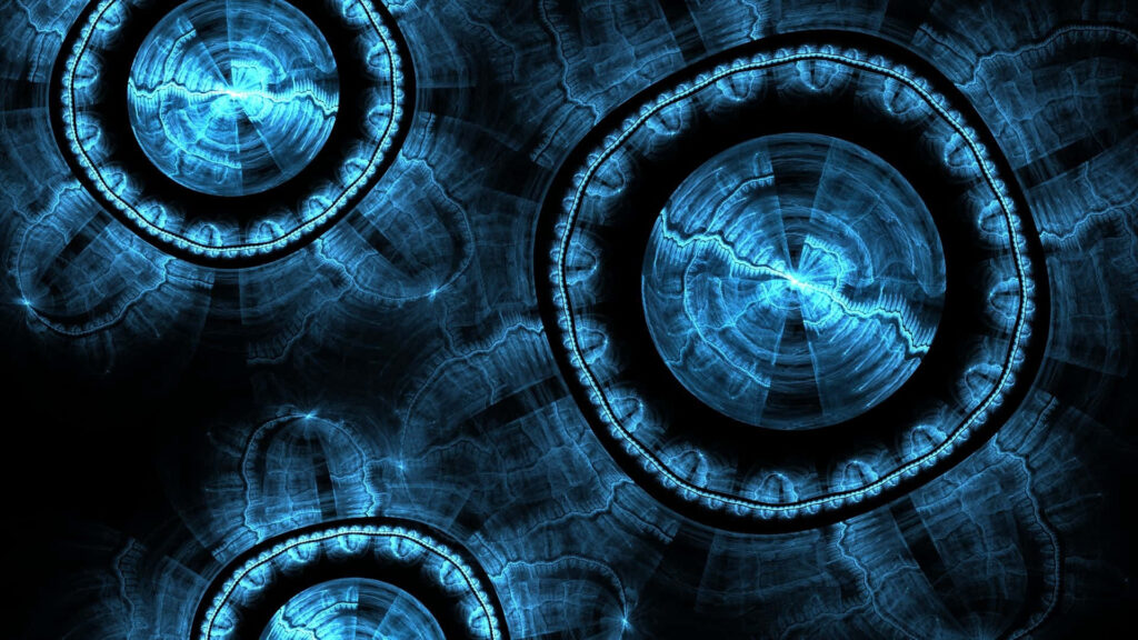 Futuristic Blue Energy Rings Wallpaper on Dark Background