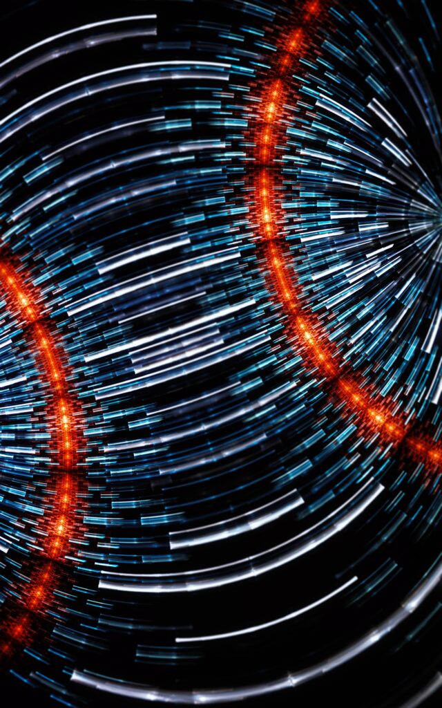 Futuristic Luminescent Lines Wallpaper - Plexus Design in Blue & Orange