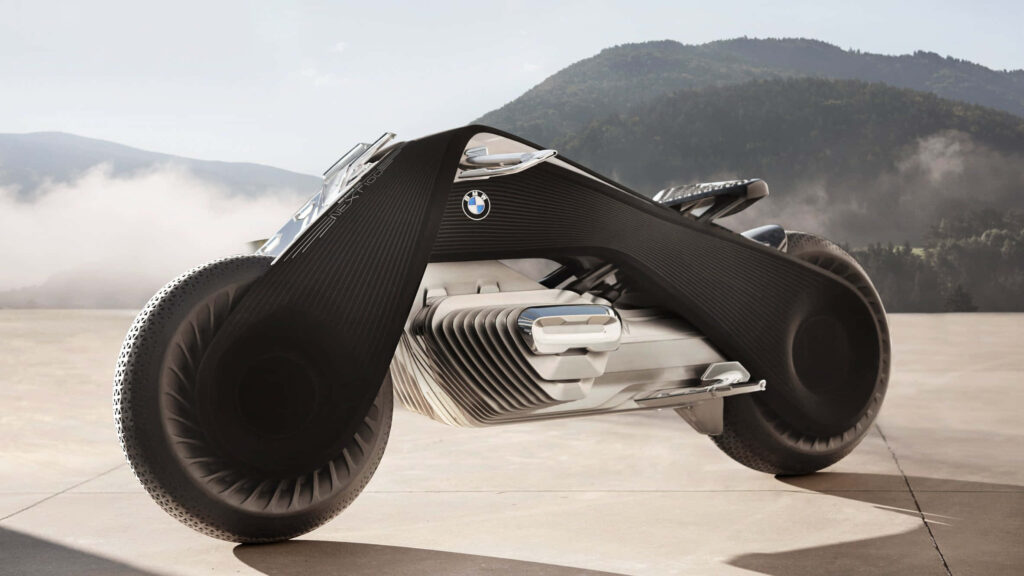 Futuristic BMW Motorcycle Wallpaper: Luxury Design & Scenic Mountains