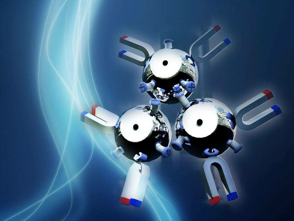 Futuristic Magneton Wallpaper: Metallic Spheres on Blue Background