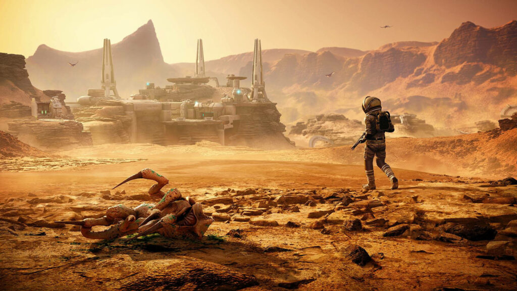 Epic Martian Adventure: Astronaut, Aliens & Future Base Wallpaper