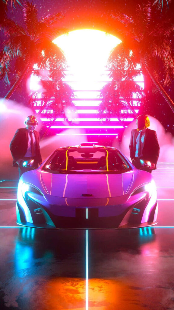 Neon McLaren P1 Wallpaper: Retro-Futuristic Palm Tree Vibes
