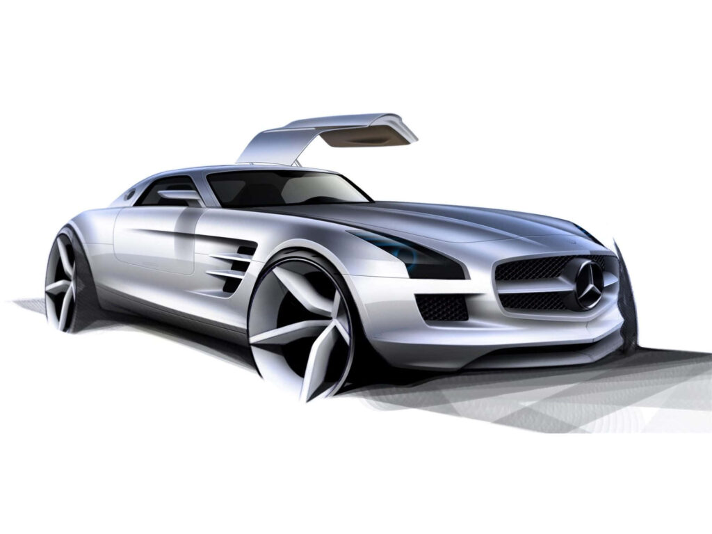 Futuristic Mercedes-Benz SLS AMG Wallpaper: Luxury & Performance