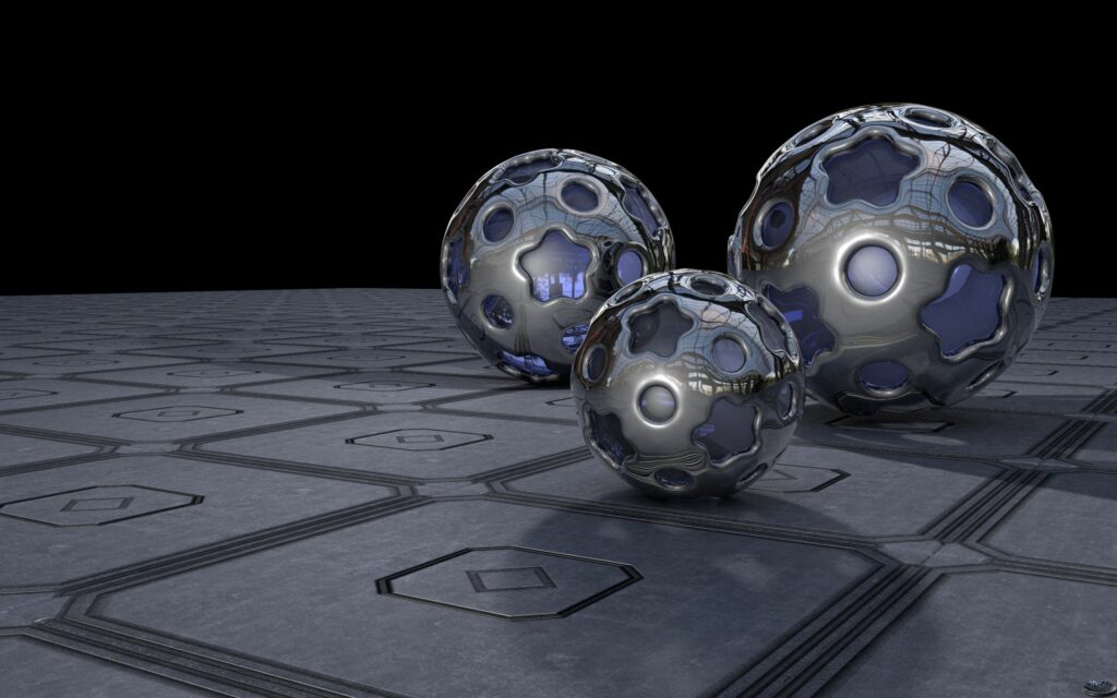 Futuristic Metal and Glass Spheres Wallpaper - 2560x1600 Resolution