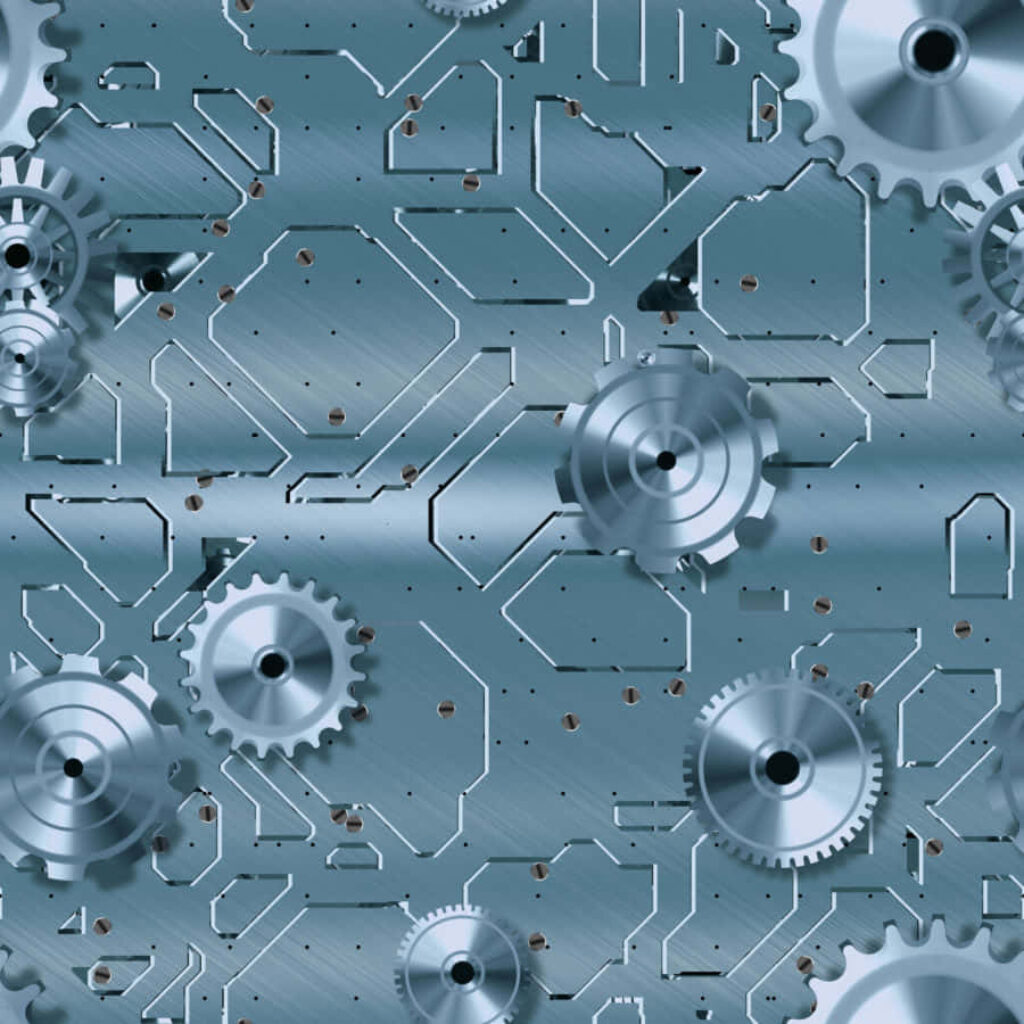 Futuristic Metal Texture Wallpaper: Geometric Patterns & Gears